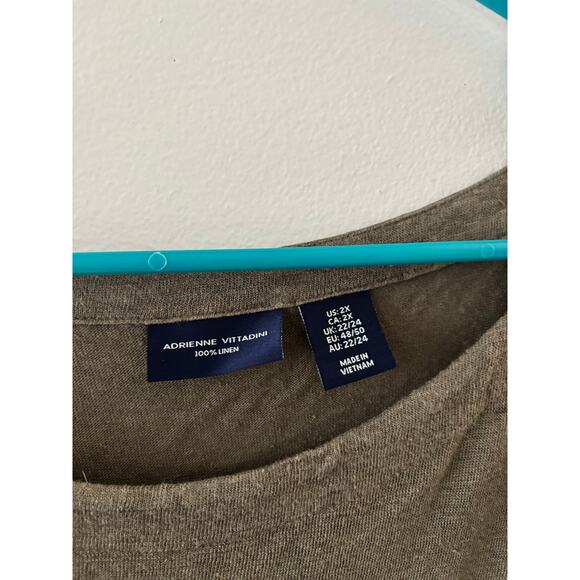 Adrienne Vittadini Womens Linen Top 2X Brown 3/4 Sleeve Lagenlook Neutral Beachy - Picture 4 of 6